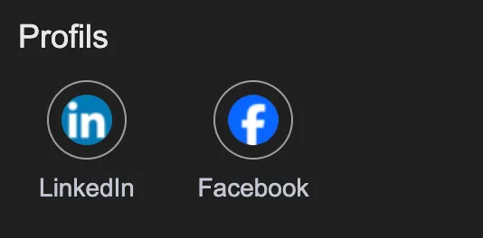 Section Profils réseaux sociaux LinkedIn et Facebook connectés à une fiche Google Business Profile